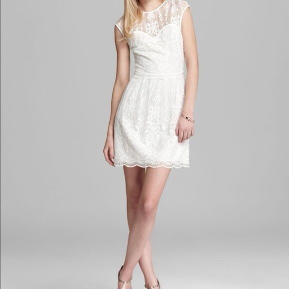 Dolce Vita Kloey Silk Embroidery Lace Mini Dress Size Large White Fit & Flare - Picture 1 of 14
